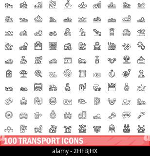 100 transport icons set. Outline illustration of 100 transport icons vector set isolated on white background Stock Vector