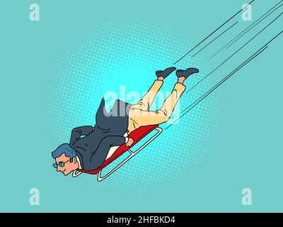 Businessman athlete goes down on a sled, speed active sports Stock Vector