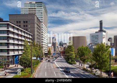 Tokyo, Japan - October 26, 2019:  The view of Yasukuni dori near Yasukuni shrine in the sunny day. Chiyoda. Tokyo. Japan Stock Photo