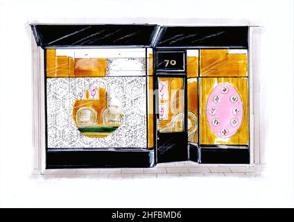 Sketch for the exterior of a small jewellery shop. Stock Photo