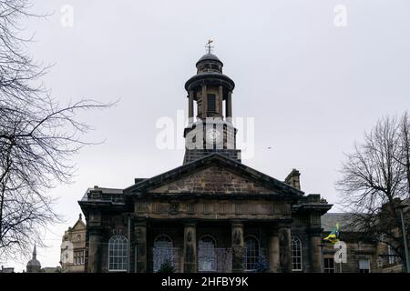 Lancaster City Museum is a museum in Lancaster, Lancashire, England. It is housed in the former town hall in the Market Square. Copy space visit Stock Photo