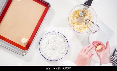 https://l450v.alamy.com/450v/2hfc03p/flat-lay-scooping-cookie-dough-into-the-baking-sheet-to-bake-coconut-cookies-2hfc03p.jpg