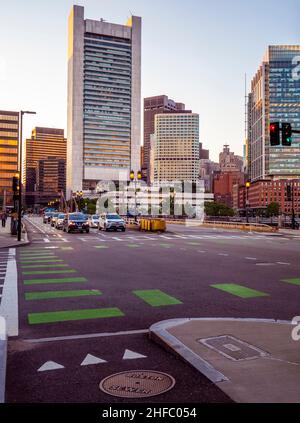 Boston Harbor and Financial District in Massachusetts, USA. Stock Photo