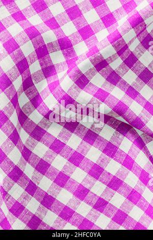 crumpled fabric Breakfast Magenta Print Scottish Square Cloth. Gingham Pattern Tartan Checked Plaids. Pastel Backgrounds For Tablecloths, Dresses Stock Photo