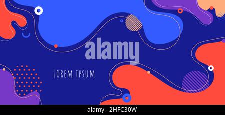 Abstract background liquid organic forms dynamic waves and circles, lines on blue background. Vector illustration Stock Vector