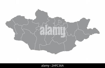 Mongolia administrative map isolated on white background Stock Vector