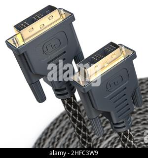 DVI cable video monitor connectors isolated on white. 3d illustration Stock Photo