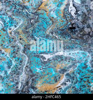 Blue marble wallpaper. Waves modern art. Liquid paints on canvas, ink texture, swirl pattern, painted background, drawing. Multicolor pattern. Waterco Stock Photo