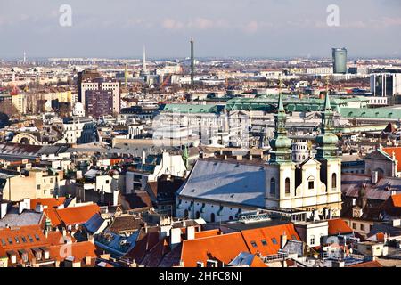 view over Vienna in snow with clear sky Stock Photo