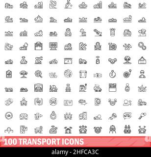 100 transport icons set. Outline illustration of 100 transport icons vector set isolated on white background Stock Vector