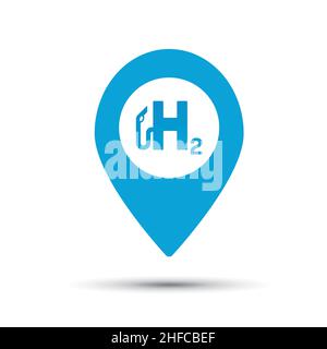 GPS.navigator pin for Hydrogen filling H2 Gas Pump station icon. H2 station sign. Vector illustration. Eps 10 vector file. Stock Vector