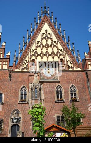 BRESLAU, POLAND - 16 JUN 2018: View of the historic city hall of Wroclaw, built in the 13th to 16th centuries, with today's Museum of Civic Art Stock Photo