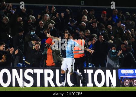 London, UK. 15th Jan, 2022. Charlie Austin of Queens Park Rangers celebrates after scoring his teams 1st goal. EFL Skybet Championship match, Queens Park Rangers v West Bromwich Albion at The Kiyan Prince Foundation Stadium, Loftus Road in London on Saturday 15th January 2022. this image may only be used for Editorial purposes. Editorial use only, license required for commercial use. No use in betting, games or a single club/league/player publications. pic by Steffan Bowen/Andrew Orchard sports photography/Alamy Live news Credit: Andrew Orchard sports photography/Alamy Live News Stock Photo