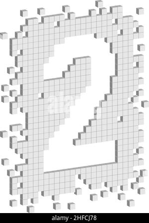 Number two with small white scattered cubes, 3d vector illustration Stock Vector