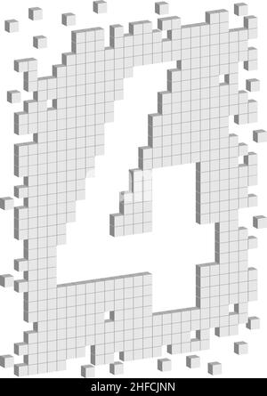 Number four with small white scattered cubes, 3d vector illustration Stock Vector