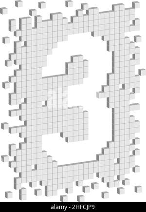 Number three with small white scattered cubes, 3d vector illustration Stock Vector