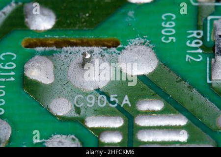 Damaged printed circuit board (PCB). Stock Photo