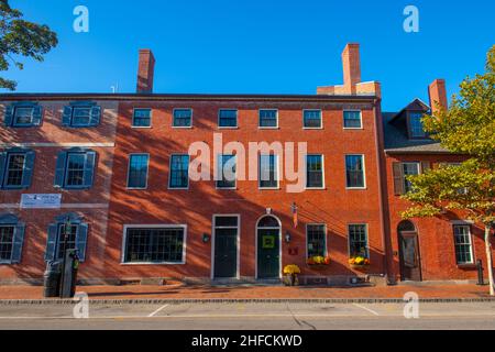 Historic commercial buildings on 121 State Street in historic city center of Portsmouth, New Hampshire NH, USA. Stock Photo