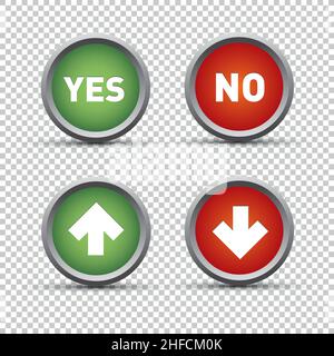 Yes and No icons / web buttons set on checked transparent background. Vector illustration. Eps 10 vector file. Stock Vector