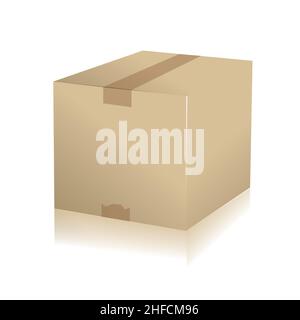 Brown carton delivery packaging box on checked transparent background. Vector illustration. Eps 10 vector file. Stock Vector