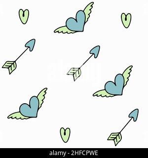 Doodle seamless pattern for Valentine s day. Vector colorful illustration for the holiday on February 14. Hand draw set for romance, wedding, date Stock Vector