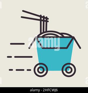 Wheeled wok box vector flat icon. Delivery sign. Graph symbol for cooking web site and apps design, logo, app, UI Stock Vector