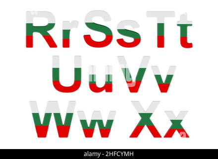 Letters with Bulgarian flag. R, S, T, U, V, W, X uppercase and lowercase letters. 3D rendering isolated on white background Stock Photo