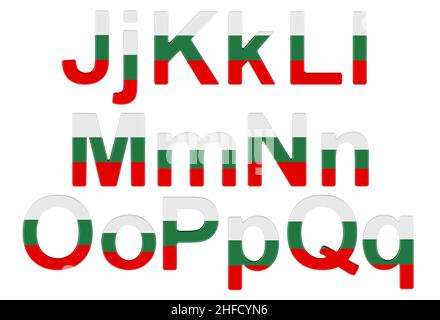 Letters with Bulgarian flag. J, K, L, M, N, O, P uppercase and lowercase letters. 3D rendering isolated on white background Stock Photo