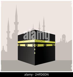 The Kaaba in Masjid al-Haram in Mecca, muslims sacred place, ka'bah or The Cube, vector Stock Vector