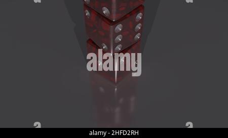 tree red and stacked dices on white background, showing different numbers Stock Photo