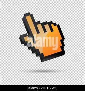 vector hand arrow 3d in orange color on checked transparent background. Vector illustration. Eps 10 vector file. Stock Vector