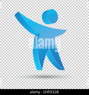 Human Figure Logo in blue glossy colors on checked transparent background. Vector illustration. Eps 10 vector file. Stock Vector