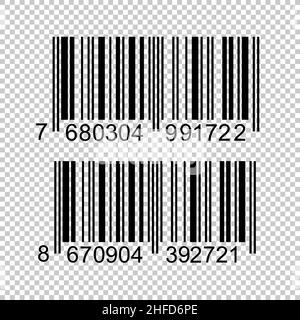 Barcode EAN 13 and number icons on checked transparent background. Vector illustration. Eps 10 vector file. Stock Vector