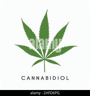 Cannabidol CBD leaf. Medical cannabis plant. Isolated on white. Graphic design element for printables, web, prints, t-shirt. Vector illustration. Eps Stock Vector
