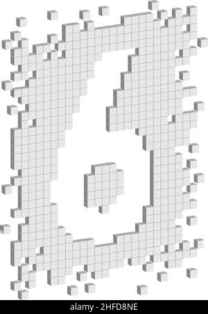 Vector graphics in isometric projection, number six with small white scattered cubes Stock Vector