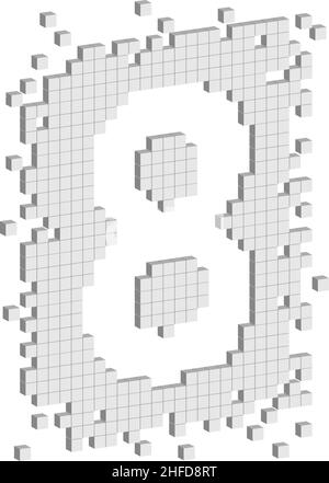 Conceptual vector graphics with number eight outlines with number of small white cubes in isometric projection Stock Vector