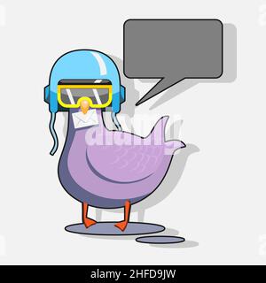 pigeon letter helmet glasses envelope cartoon on white isolated background. vector image Stock Vector