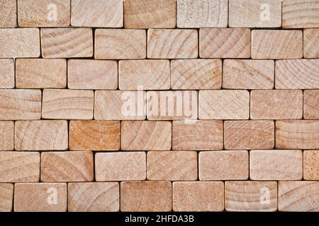 Pattern of light wooden brickwork. Wall concept. Abstract design background. Stock Photo