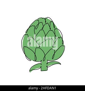 Hand drawn vector illustration of artichoke in single line style. Cute llustration of a vegetable on a white background Stock Vector