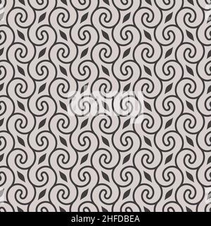 Retro Swirl Lines Seamless Background in Black and White Color. Vector Tileable pattern. Stock Vector
