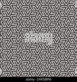 Hexagonal Swirl Seamless Background in Black and White Color. Vector Tileable pattern. Stock Vector