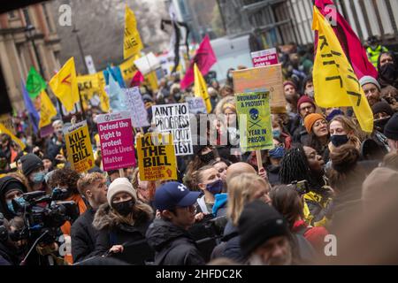 LONDON, UK Jan 15th. Kill The Bill protest in London this week as the House of Lords will hear the final reading of the police, crime, sentencing and courts bill on Saturday 15th January 2022. (Credit: Lucy North | MI News) Credit: MI News & Sport /Alamy Live News Stock Photo