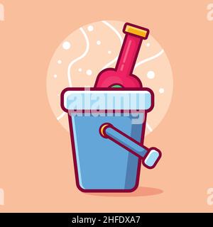 bucket of beer isolated cartoon vector illustration in outline flat style Stock Vector