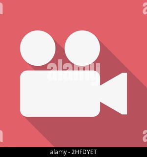 Video recorder icon in flat style red background Stock Vector