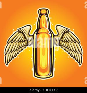 Bottle Beer Wings Mascot Illustrations Vector Stock Vector