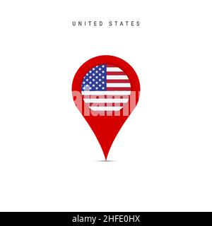 Teardrop map marker with flag of United States. American flag inserted in the location map pin. Flat vector illustration isolated on white background. Stock Vector