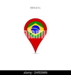 Teardrop map marker with flag of Brazil. Brazilian flag inserted in the location map pin. Flat vector illustration isolated on white background. Stock Vector