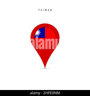 Teardrop map marker with flag of Taiwan. Taiwanese flag inserted in the location map pin. Flat vector illustration isolated on white background. Stock Vector