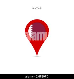Teardrop map marker with flag of Qatar. Qatari flag inserted in the location map pin. Flat vector illustration isolated on white background. Stock Vector