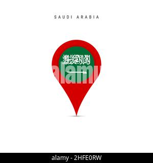 Teardrop map marker with flag of Saudi Arabia. Saudi Arabian flag inserted in the location map pin. Flat vector illustration isolated on white backgro Stock Vector